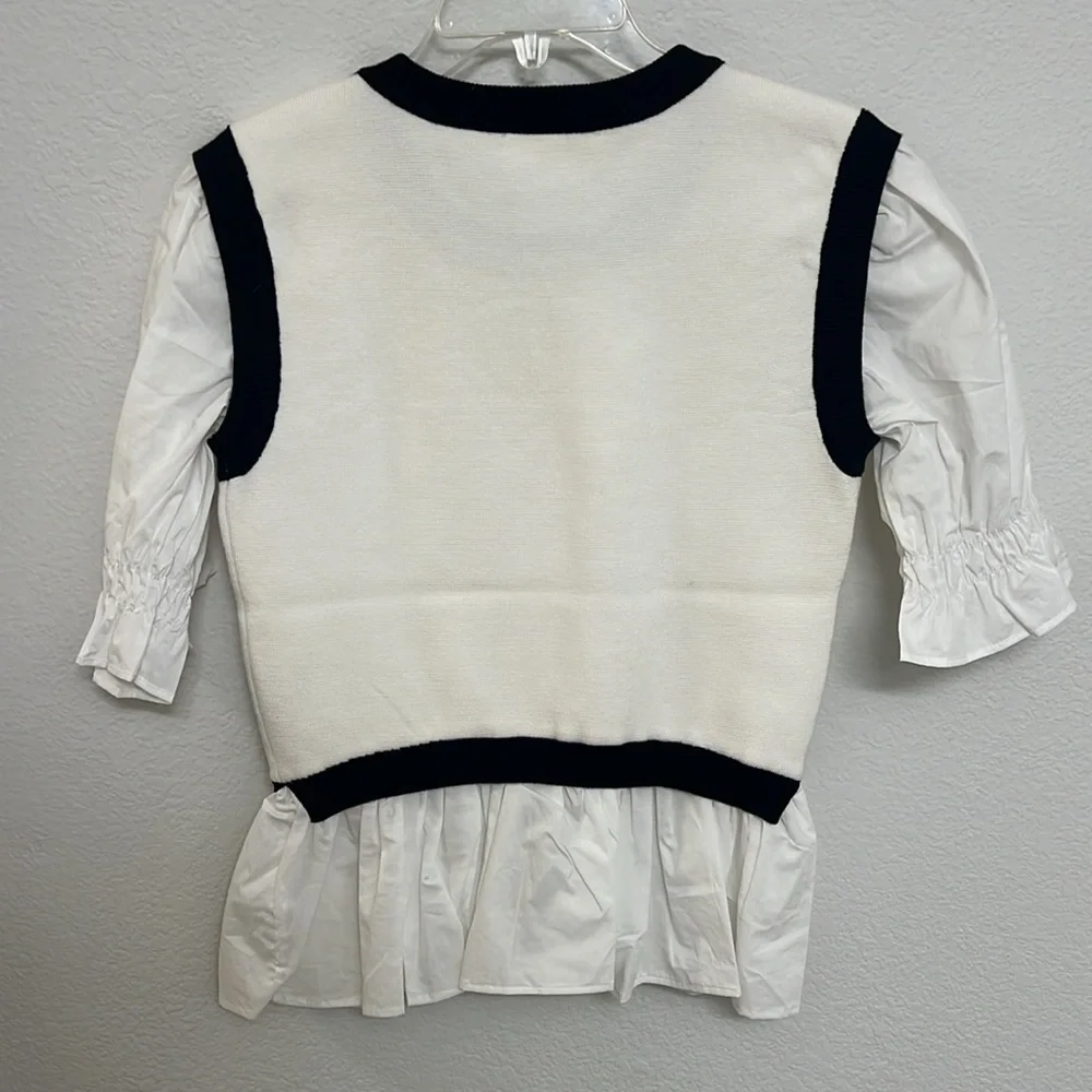 NWT! Anthropologie Layered Poplin Sweater Top in White, Off White, Black size XS - Picture 5 of 10